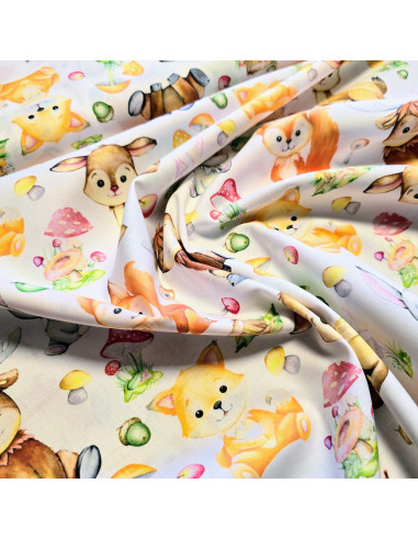Tissu, Popeline de Coton Imprimée Animaux, Multicolore, Laize 150 cm, 100% Coton 115g/m²