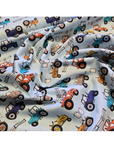 Tissu, Popeline de Coton Tracteurs, Multicolore, Laize 150 cm, 100% Coton 115g/m²