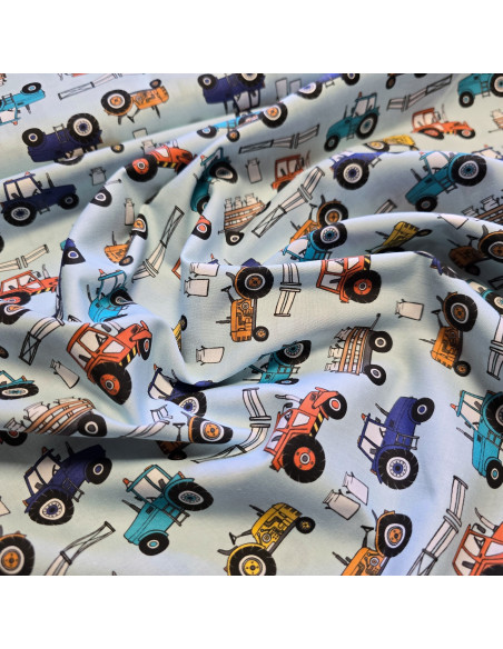 Tissu, Popeline de Coton Tracteurs, Multicolore, Laize 150 cm, 100% Coton 115g/m²