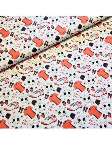 Tissu, Popeline de Coton, Motif Football Multicolore, Laize 150 cm, 100% Coton 115g/m²