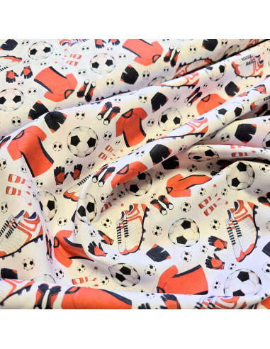 Tissu, Popeline de Coton, Motif Football Multicolore, Laize 150 cm, 100% Coton 115g/m²