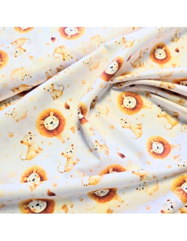Tissu, Popeline de Coton, Motif Lions, Laize 150 cm, 100% Coton 115g/m²
