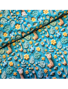 Popeline de coton, impression digitale effet 3D, girafes