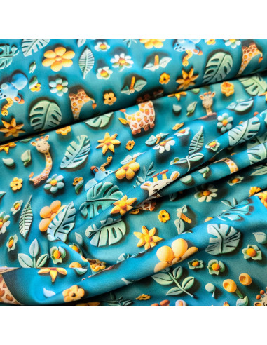Tissu, Popeline de Coton Impression Digitale Effet 3D, Multicolore Girafes, Laize 150 cm, 100% Coton 115g/m²