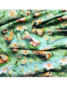 Popeline de coton, impression digitale effet 3D, biches 2