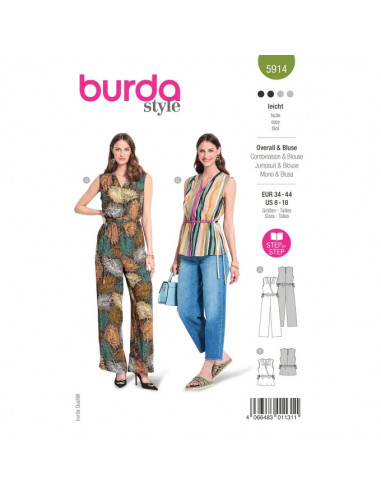 Patron Burda 5914 - Le haut sans manches, façon cache-cœur du 34 au 44