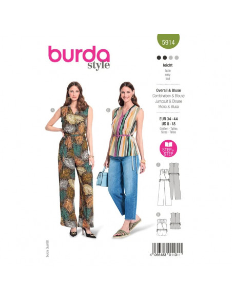 Patron Burda 5914 - Le haut sans manches, façon cache-cœur du 34 au 44