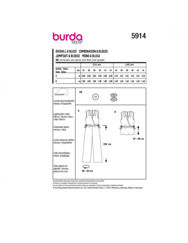 Patron Burda 5914 - Le haut sans manches, façon cache-cœur du 34 au 44