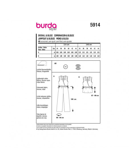 Patron Burda 5914 - Le haut sans manches, façon cache-cœur du 34 au 44