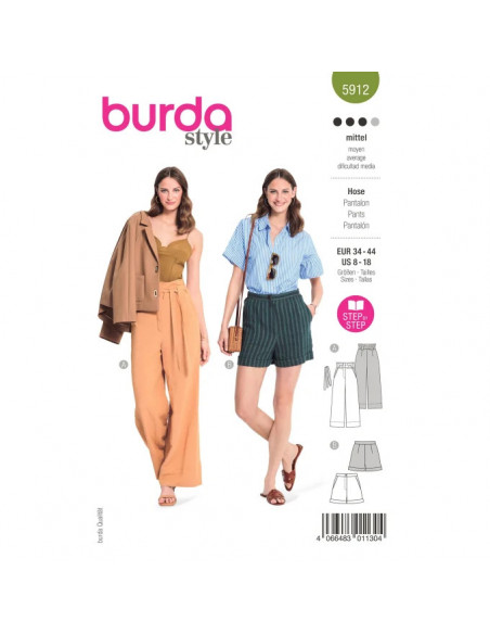 Patron Burda 5912 - Pantalon et short décontractés du 34 au 44