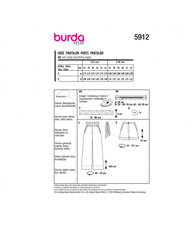Patron Burda 5912 - Pantalon et short décontractés du 34 au 44