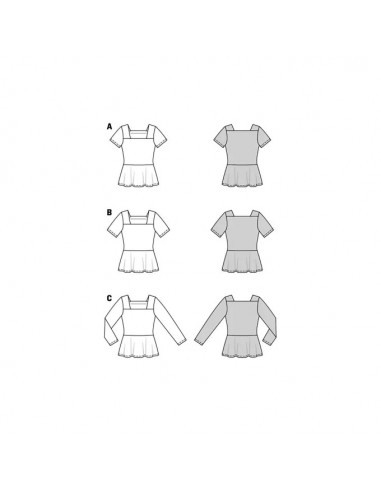 Patron Burda 5908 - Blouses, encolure carré du 34 au 48