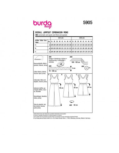 Patron Burda 5905 - Combinaisons avec une fente dans le dos du 34 au 48