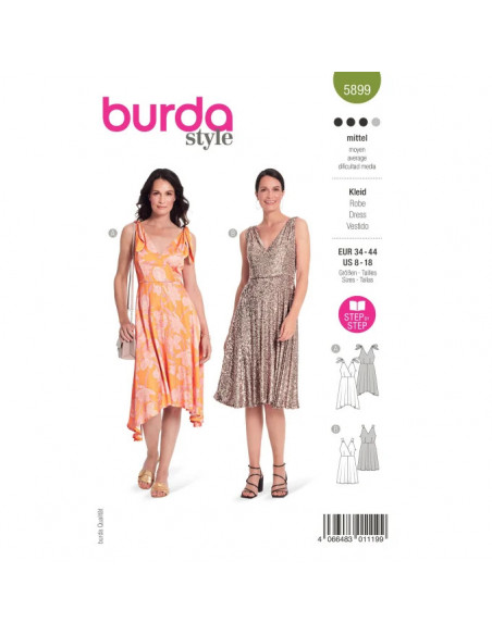 Patron Burda 5899 - Robes virevoltantes avec corsage croisé du 34 au 44
