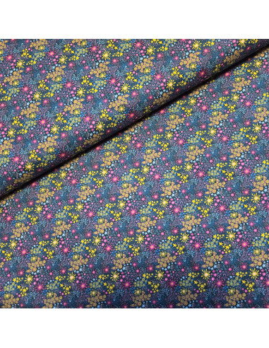 Tissu, Popeline de Coton, Motif Batik Multicolore, Laize 150 cm, 100% Coton 83g/m²
