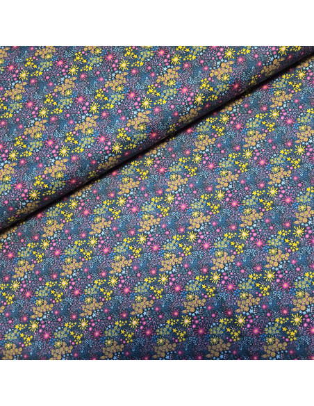 Tissu, Popeline de Coton, Motif Batik Multicolore, Laize 150 cm, 100% Coton 83g/m²