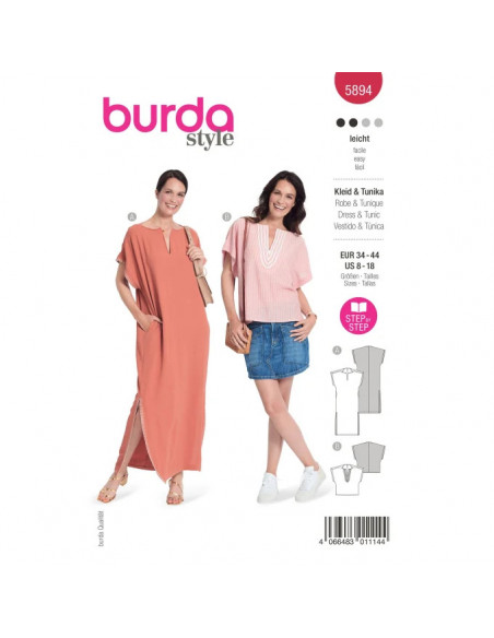 Patron Burda 5894 - Longue robe du 34 au 44