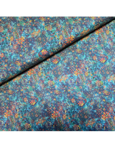 Tissu, Popeline de Coton Impression Digitale Esprit Batik, Multicolore, Laize 150 cm, 100% Coton 83g/m²