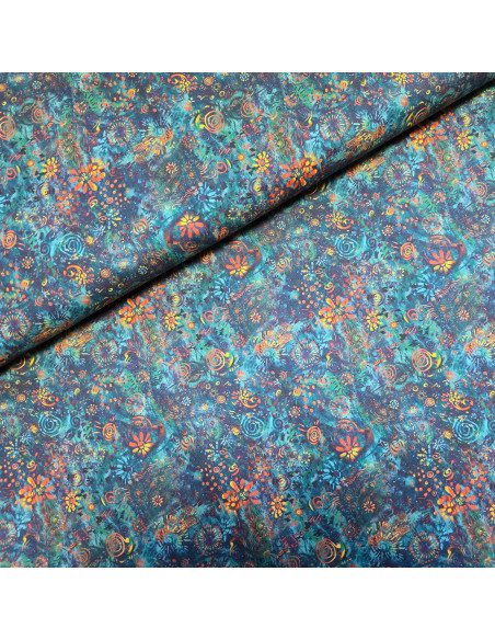 Tissu, Popeline de Coton Impression Digitale Esprit Batik, Multicolore, Laize 150 cm, 100% Coton 83g/m²