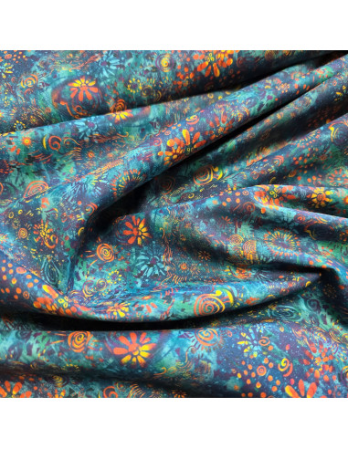 Tissu, Popeline de Coton Impression Digitale Esprit Batik, Multicolore, Laize 150 cm, 100% Coton 83g/m²