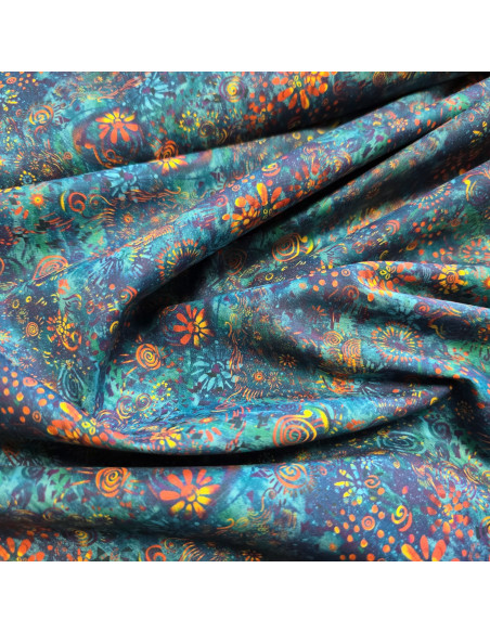 Tissu, Popeline de Coton Impression Digitale Esprit Batik, Multicolore, Laize 150 cm, 100% Coton 83g/m²