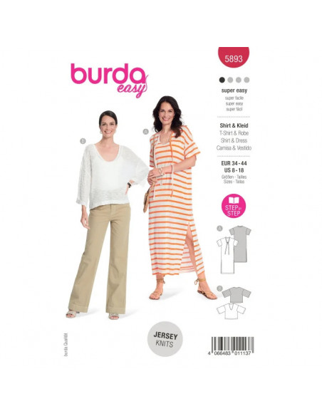 Patron Burda 5893 - Robe et un tee-shirt en tissu mailles du 34 au 44