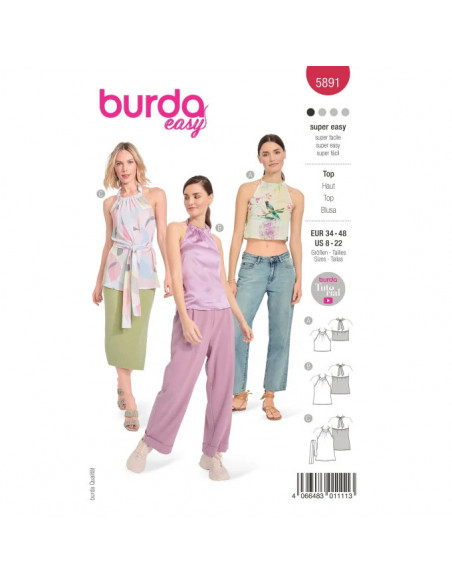 Patron Burda 5891 - Top dos-nu du 34 au 48