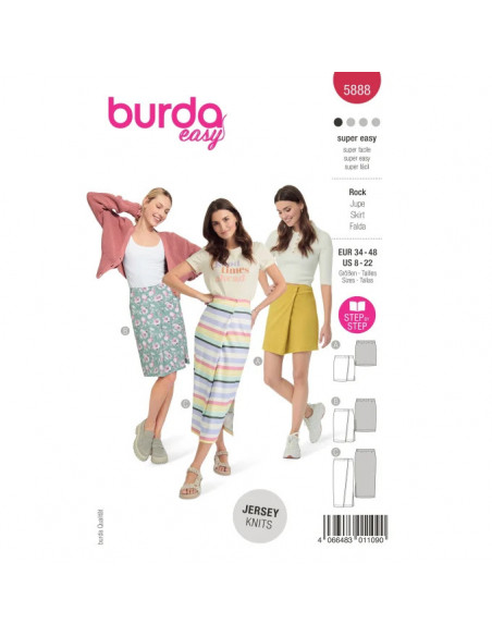 Patron Burda 5888 - Jupe droite avec fente latérale du 34 au 48