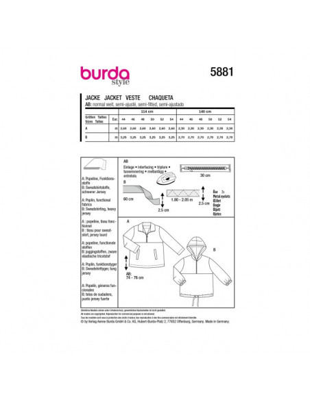 Patron Burda 5881-Veste