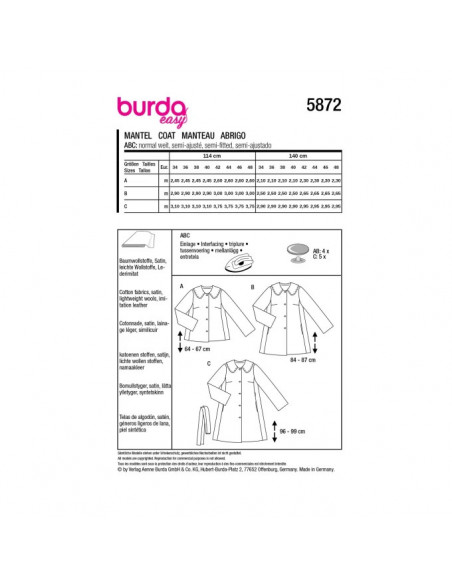 Patron Burda 5872-Manteau