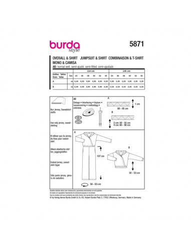 Patron Burda 5871-Combinaison & T-shirt