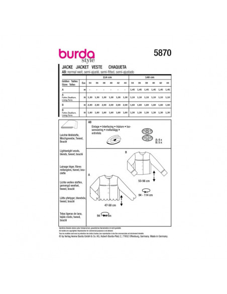 Patron Burda 5870-Veste