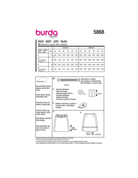 Patron Burda 5868-Jupe