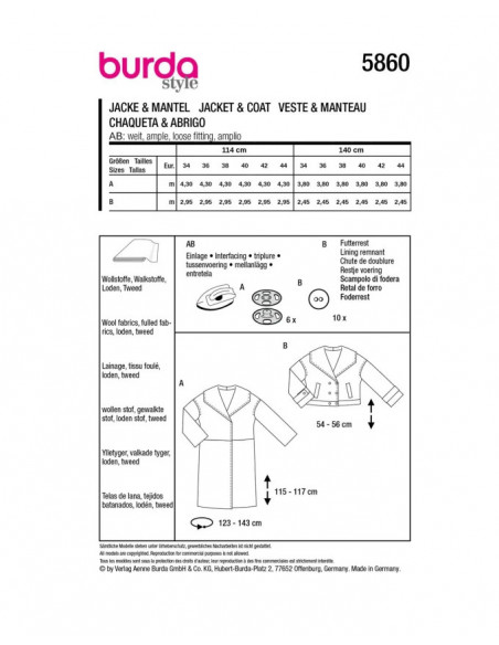 Patron Burda 5860-Veste & manteau
