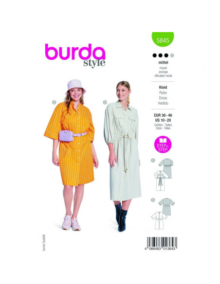 Patron Burda 5845 - Robe boutonnées du 36 au 46 FR