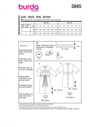 Patron Burda 5845 - Robe boutonnées du 36 au 46 FR