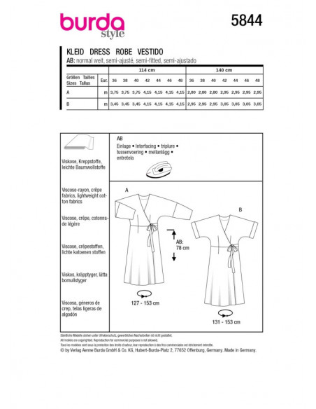 Patron Burda 5844 - Robe portefeuille du 36 au 48 FR