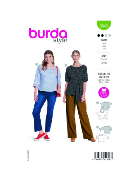 Patron Burda 5843 - T shirts col rond du 36 au 46 FR