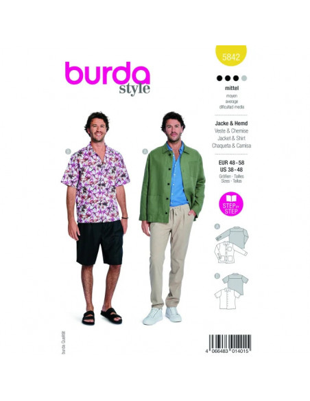 Patron Burda 5842 - Chemises pour hommes du 48 au 58 FR