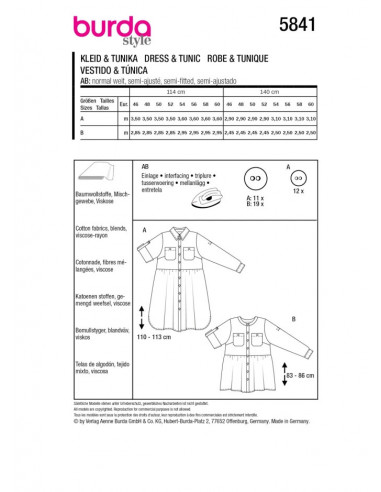 Patron Burda 5841 - Robe printanniere du 46 au 60 FR