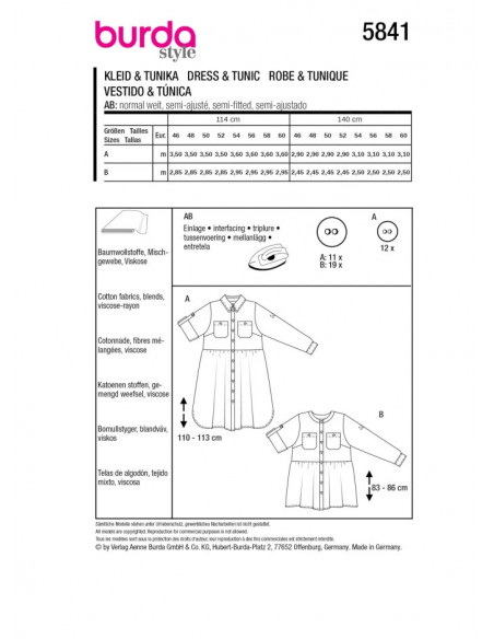 Patron Burda 5841 - Robe printanniere du 46 au 60 FR