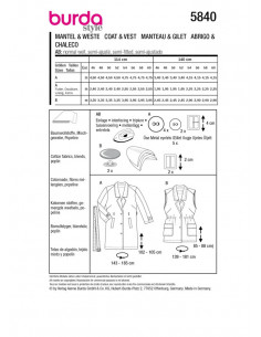 Patron Burda 5840 - Trench coat du 46 au 60 FR 2