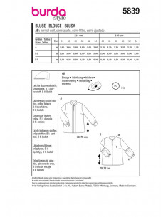 Patron Burda 5839 - Chemisier burda easy du 44 au 54 FR 2