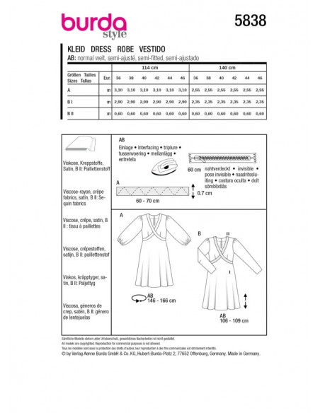 Patron Burda 5838 - Robe de rêve du 36 au 46 FR