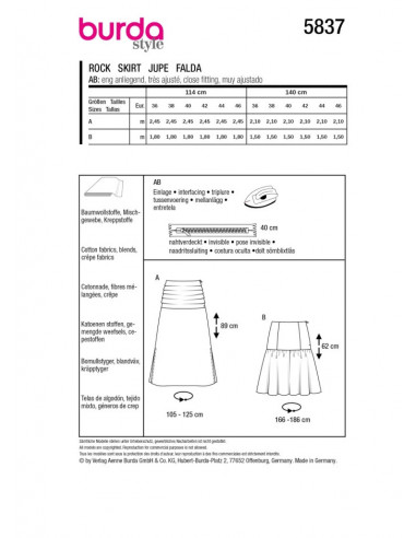 Patron Burda 5837 - Jupe midi du 36 au 46 FR