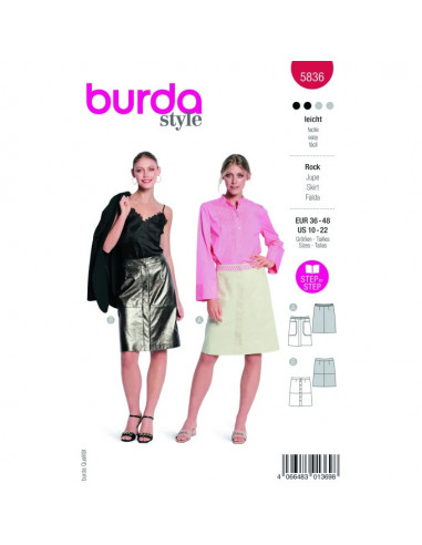 Patron Burda 5836 - Jupe en jean du 36 au 48 FR