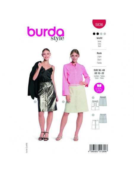 Patron Burda 5836 - Jupe en jean du 36 au 48 FR