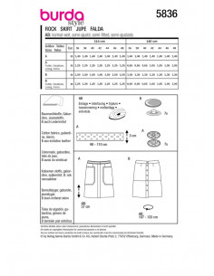 Patron Burda 5836 - Jupe en jean du 36 au 48 FR 2