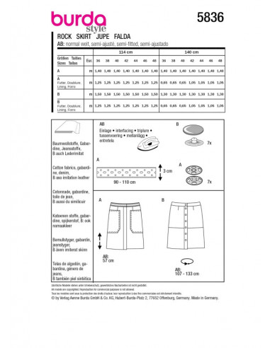 Patron Burda 5836 - Jupe en jean du 36 au 48 FR