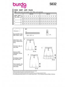 Patron Burda 5832 - Jupe simple du 34 au 48 FR 2